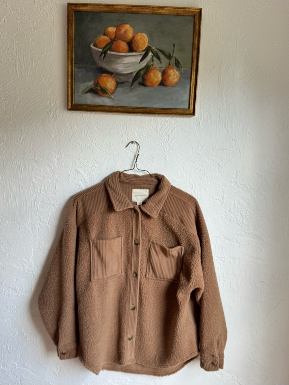 American Eagle Outfitters Taupe Sherpa Shacket